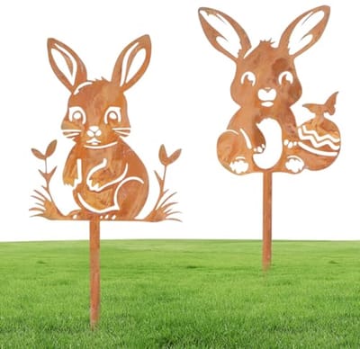 Hekdecoratie Vogels Set van 5 met Schattige Motieven - Metaal met Patina Afwerking