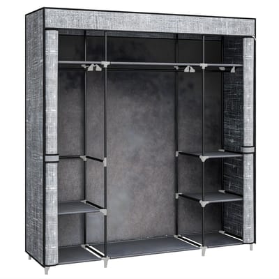 Kledingkast – Voor Slaapkamer – Draagbare Stofkast 162 x 43 x 175 cm met 3 Kledingrails en Niet-Geweven Stofhoes – Grijs