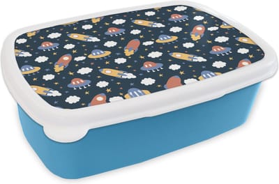 Broodtrommel Blauw - Lunchbox - Brooddoos - Design - Ruimte - Sterren - 18x12x6 cm - Kinderen - Jongen