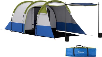 Kampeertent - 3 Persoons Tent - Met 3 Ingangen En Lantaarnhaak - Waterdicht Tot 2000mm - Voor Camping En Outdoor - Groen
