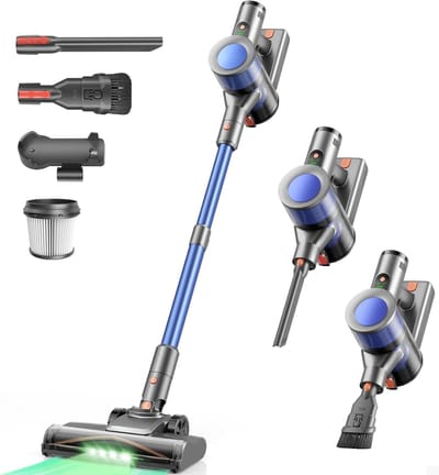 Draadloze Stofzuiger - Steelstofzuiger Elektrische Bezems - Gemakkelijk Huis Schoonmaken - 45KPa Zuigkracht - 12 Liter Capaciteit - Blauw Grijs
