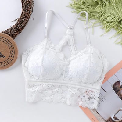 Vrouwen Crop Tops Kant Print Hemdje Sexy Holle Schoonheid Terug Bh Verwijderbare Borst Pad Bralette Tank Top L wit
