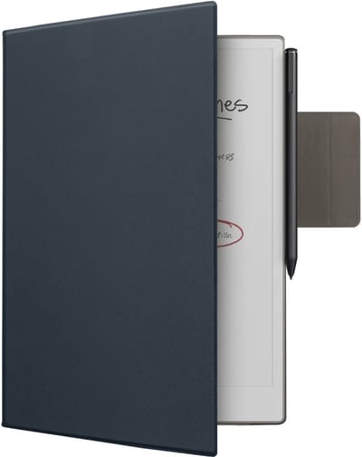 kwmobile e-reader hoesje geschikt voor Remarkable Paper Pro hoes - E reader case met geïntegreerde penhouder - Kunstleren ereader cover in donkerblauw