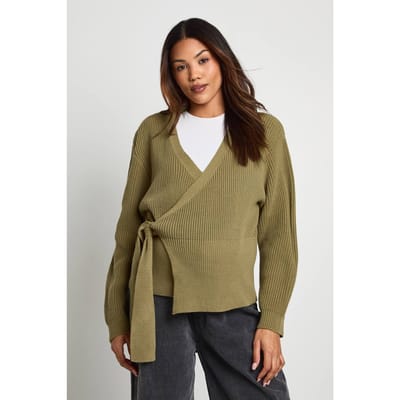boohoo Dames Gebreide zwangerschapscardigan met zijwrap | Kaki | Maat: Large
