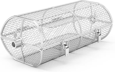 BRK-6039 RVS grillmand, universele tuimelkooi mand voor grillspies past op gas grill, 39x 20x 14cm
