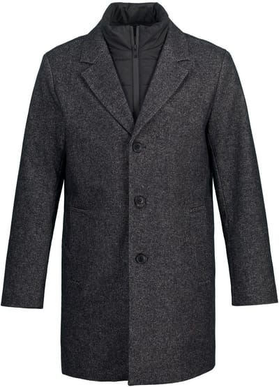 JP 1880 - Heren - Mantel wolmix gewatteerd inzetstuk reverskraag - Zwart - Maat 3XL