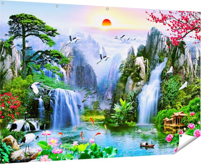 Gards Tuinposter Watervallen in de Bergen - Abstract - 180x120 cm - Tuindoek - Tuindecoratie - Wanddecoratie buiten - Tuinschilderij