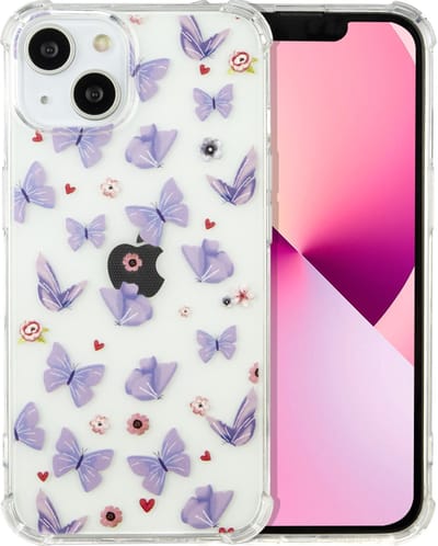 Casemania Hoesje Geschikt voor Apple iPhone 14 Plus - Vlinders - Anti Shock Hybrid Back Cover met Printje