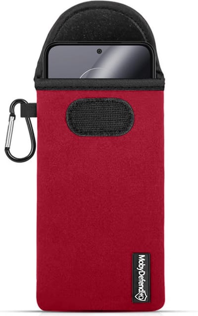 MobyDefend Hoesje - Geschikt voor Motorola Edge 30 Neo - Neopreen Pouch Met Karabijnhaak - Insteek - Riemlus - Rood