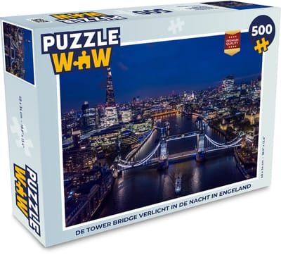 Puzzel De Tower Bridge verlicht in de nacht in Engeland - Legpuzzel - Puzzel 500 stukjes
