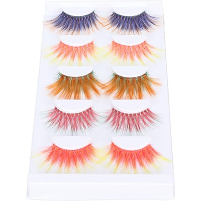 5 Paar Kleurrijke Wimper 6D Verloop Lang Gekruld Zacht Gekleurde Valse Oogwimpers voor Halloween white