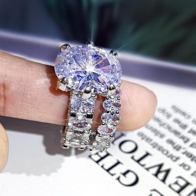 Hoge kwaliteit witte zirkoon twee sets ring zilver voor vrouwen bling bling zirkoon ring bruiloft feest verloving sieraden cadeau 10 gray