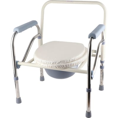 Chaise percée de chevet Hauteur réglable Pliable Acier inoxydable Chaise percée pour toilettes pour white