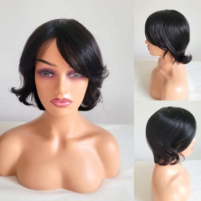 Braziliaanse Remy pruik 12 inch steil haren- natuurlijk zwart - real human hair - echt mensenhaar - none lace wig