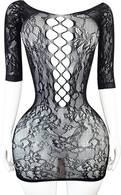 BamBella® - Jurk - Onesize - Erotische sexy nacht jurkje Zwart doorzichtig kant - Super Stretch