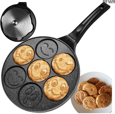 Kinder Pannenkoekenpan - Vormen Pan - Leuke Maaltijden Maken - 7 Emoties Tegelijk - 26 cm Diameter - Zwart