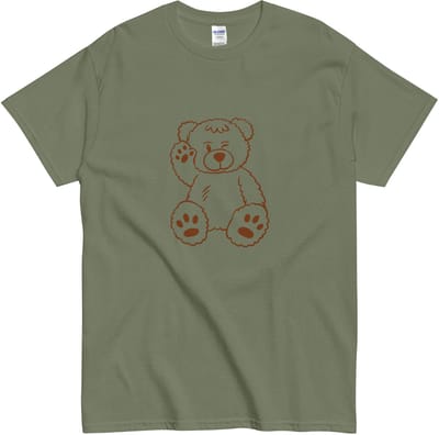 Grappig Tshirt met Zwaaiende Beer Lijntekening - Dames en Heren T Shirt - Khaki Groen - M