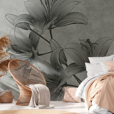 Fotobehang Profhome 382781-GU vliesbehang hardvinyl warmdruk in reliëf glad met bloemen patroon mat grijs grafietgrijs 3,71 m x 2,8 m