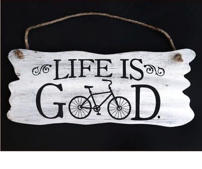bordje hangend 12x30cm life is good antique white