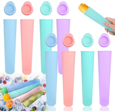 GELLDG 8 Stuks Ijsvormen - Popsicle Formen - 19cm - Makkelijk Uitvormen, Lekdichte Deksel, BPA-vrij, Geschikt voor -40℃ tot 230℃ - Geschikt voor Diepvries en Oven - Siliconen - Incl. Stokjes en Dekselset