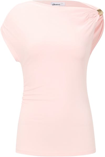 Elegante Off-Shoulder Top met Wafelstructuur – Modieuze Dames Top met Boothals – Ribgebreide Stretchtop met Korte Mouwen en Ruches - Roze - XS