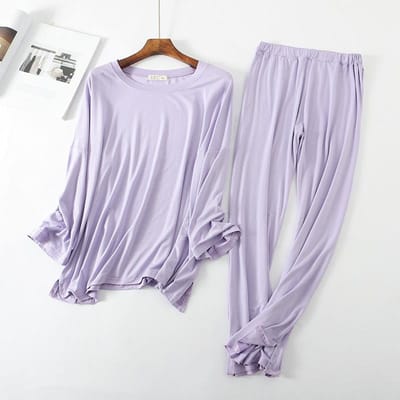 Lente en Herfst Pyjama Set Dames Modal Losse Slanke Casual Homewear Tweedelige Set Zomer Klokmouw Pyjama 2XL white