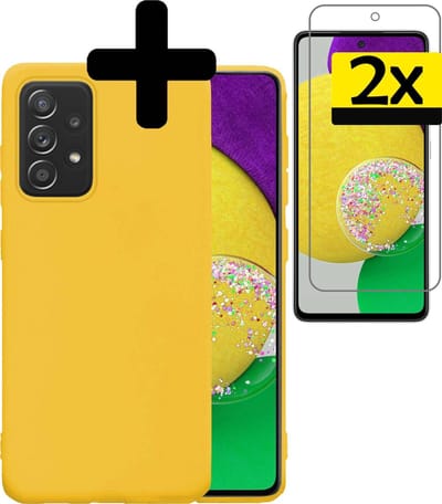 Hoesje - Met 2x Screenprotector - Geschikt voor Samsung Galaxy A52s 5G - Sterk & Shockproof - Back Cover - Siliconen Case - Telefoon Hoes - Telefoonhoesjes - Geel