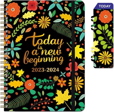 Academische Planner - Week Overzicht - Planning Maken - Met Elastische Sluiting - 16x21 cm - Oranje Bloem