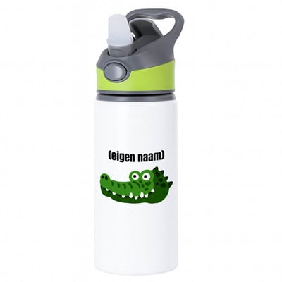 Hacebo® - krokodil hoofd met eigen naam waterfles met rietje groen - Krokodil - krokodillen liefhebbers - iemand die houdt van krokodillen - verjaardag - cadeau - kado - water fles - 650ML