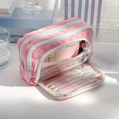 Meisje Grote Capaciteit Esthetische Potlood Tas School Etui Pen Houder Schattig Briefpapier Eenvoudige Stijl Rits Potlood Etui Schoolbenodigdheden roze