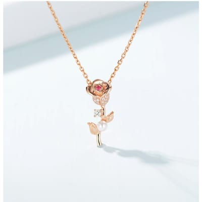 Hete Verkoop Roségoud Roosdauw Rood Diamanten Hanger beige