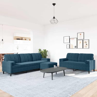 vidaXL - 3-delige - Loungeset - met - kussens - en - bolsters - fluweel - blauw