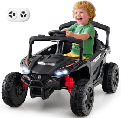 COSTWAY Elektrische auto voor kinderen, 12 V, elektrische UTV-truck met afstandsbediening, 3 snelheden, ledverlichting, muziek, claxon en vering, kinderauto, kindervoertuig voor jongens en meisjes