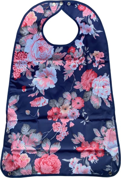 Secobed Wasbare slab voor volwassenen - Blauw met roze bloemen - Met drukknopen - 50 x 75 cm