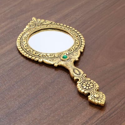 Ronde metalen handspiegel met gouden plating – elegante ronde spiegel voor make-up, reizen en decoratie