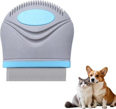 Huisdiertandenkam van roestvrij staal, compact en draagbaar, zacht en comfortabel, met fijne tanden voor honden en katten, ideaal voor het verwijderen van vlooien en luizen.