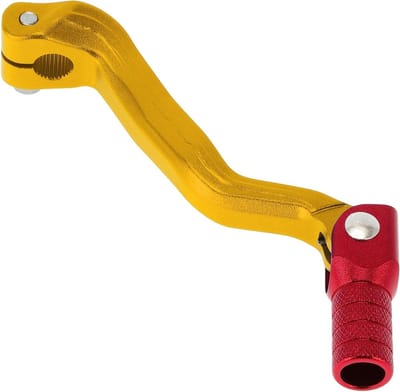 Opvouwbare versnellingshendel voor motorfietsen van aluminiumlegering met gouden en rode accenten, ideaal voor precisie en stijl