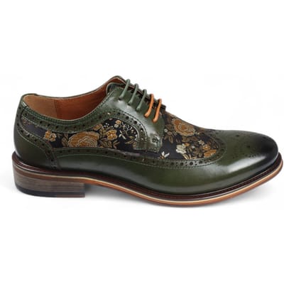 Justin Reess Heren Groene Leren Bloemenprint Brogue Dress Schoenen - Ross