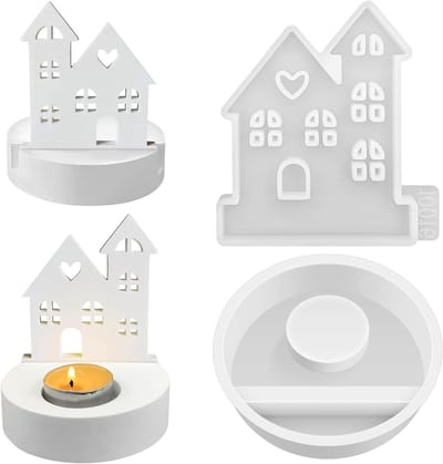 Siliconen Mallen voor Huisvormige Kaarsenhouders - 2 Stuks met Rond Pedestal voor Creatieve DIY Projecten