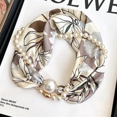 Magnetische sluiting sjaal - bedrukte halsdoek - imitatie zijde - veelzijdige dunne nekwarmer - ook te gebruiken als blouse, sjaal of decoratieve accessoire - (Lange kralen) Azaleen, 47 * 13cm