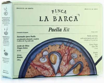 Paella Starters Kit - Finca La Barca - Eenvoudig, snel en authentiek - Goed voor 4 servings - 300 gram Paella rijst - Kruidenmix - Olijfolie