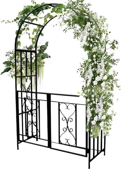 Tuinboog Met Poort - Decoratieve Entree - Planten Ondersteunen - Afsluitbare Deur - 52 x 210 cm - Zwart