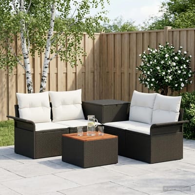 vidaXL - Bankstel - 6 - st - 4-zits - Zwart - en - Crème - Wit - Poly - Rattan - en - Staal