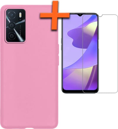 Hoes - Met Screenprotector - Geschikt voor OPPO A16s - Sterk & Shockproof - Back Cover - Siliconen Case - Telefoon Hoes - Lichtroze