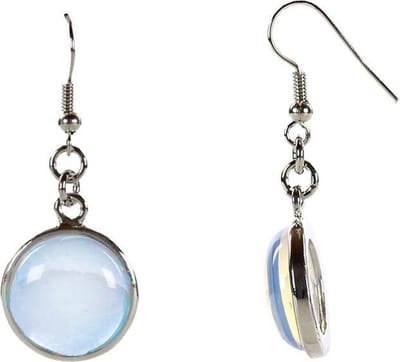 Edelstenen oorbellen Sea Opal Round - oorhanger - blauw - opaal - sterling zilver (925) - rond - luxe sieraden zakje - blauwe oorbellen - oorbellen dames