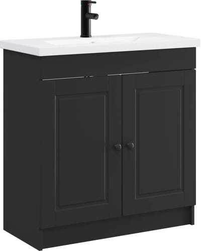vidaXL - Badkamermeubel - Set - Zwart - 56 - x - 37,5 - x - 81 - cm - Bewerkt - hout