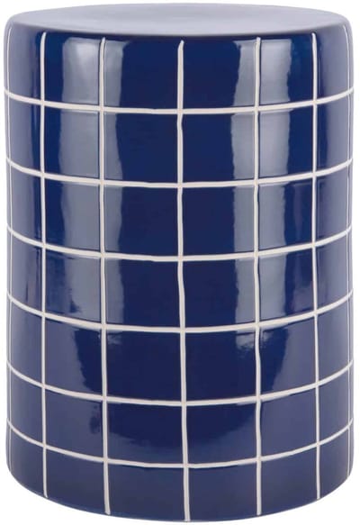 Leitmotiv Bijzettafel Retro Tiles High - Kobaltblauw - Ø33cm - Modern