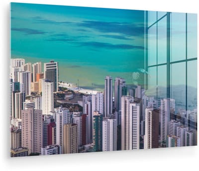 ® Glasschilderij 180x120 cm - Schilderij acrylglas - Skyline van de hoogbouw aan het water van Recife Brazilië - Foto op glas - Muurdecoratie woonkamer - Wanddecoratie slaapkamer - Schilderijen