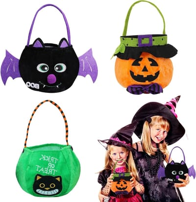 Halloween Tassen voor Kinderen - 3 Stuks Pompoentas, Racketdrager en Snoepzakken voor Feestjes en Trick or Treat