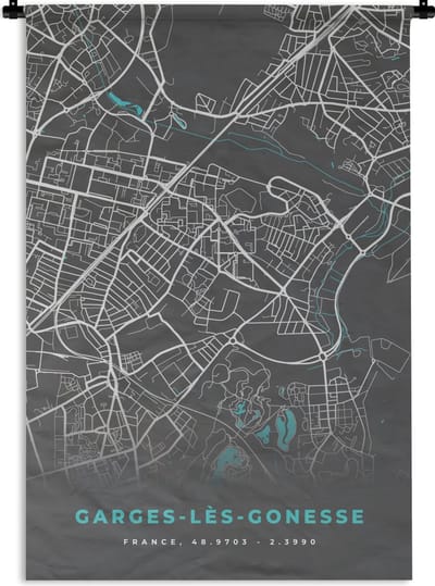Wandkleed - Wanddoek - Frankrijk - Garges-lès-Gonesse - Stadskaart - Kaart - Plattegrond - 120x180 cm - Wandtapijt
